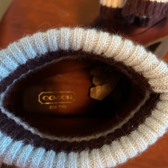 Coach Whisky Brown Leather Legacy Stripe Wool
Sock Laurette Boots Size 8.5 Fall - Picture 7 of 10